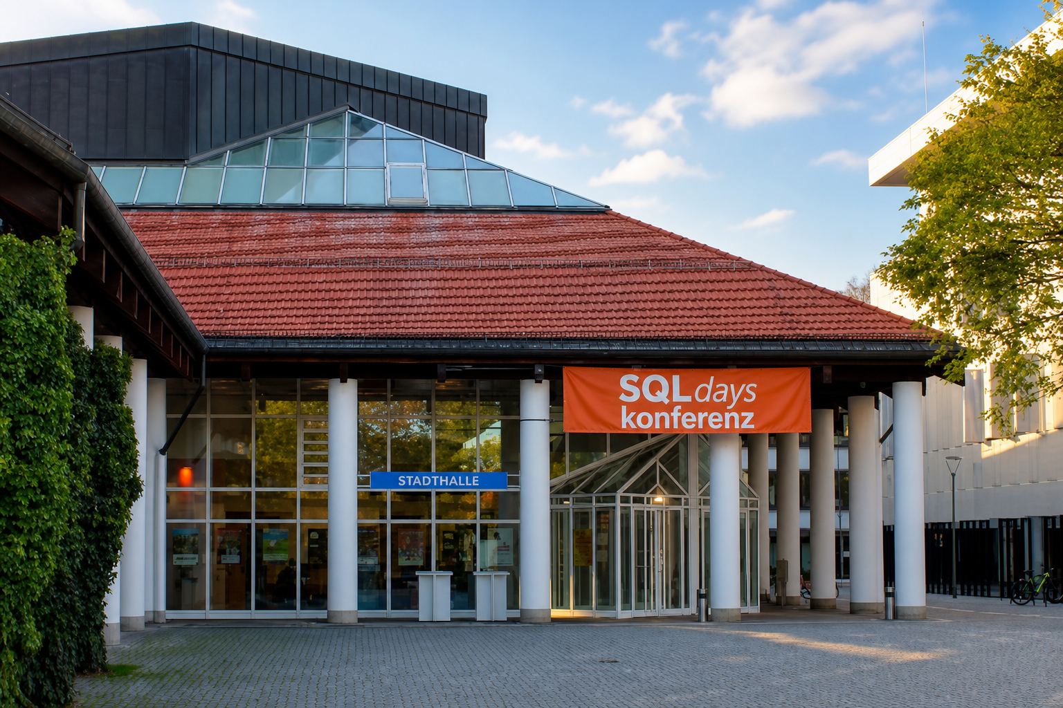 Eventforum Erding Eingang mit SQLdays Konferenz Banner
